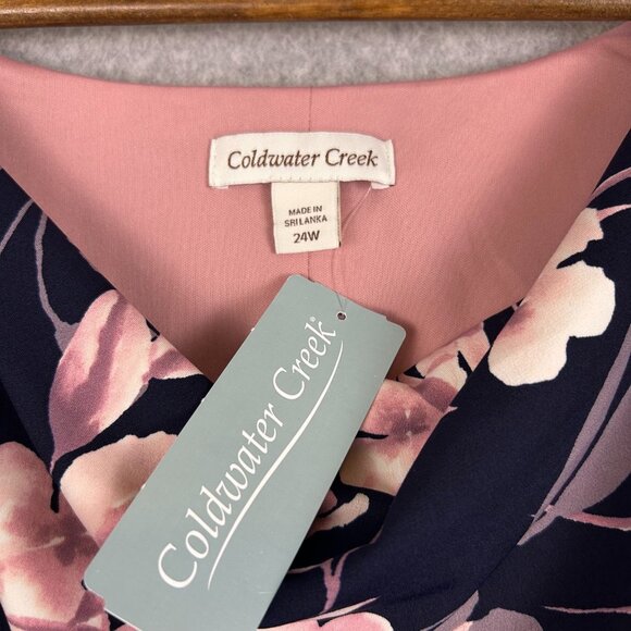 Coldwater Creek Maxi Dress Women 24W Navy Pink Floral Shift Stretch Cocktail NWT - Picture 8 of 12